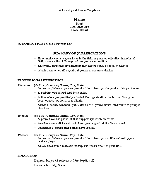 Chronological-Sample Resume template