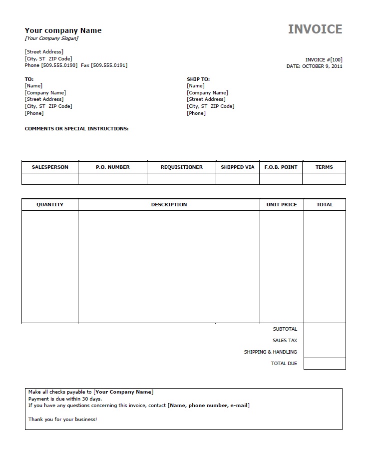 blank invoice template sample business-printable