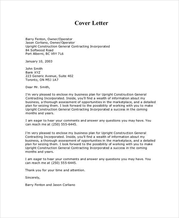 sample of cover letter for project proposal